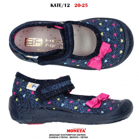 24лв. Детски  Дишащи Обувки / Пантофки MONETA, за момичета. 3f KATE/12  СИН СЪРЧИЦА, Официален Магазин България